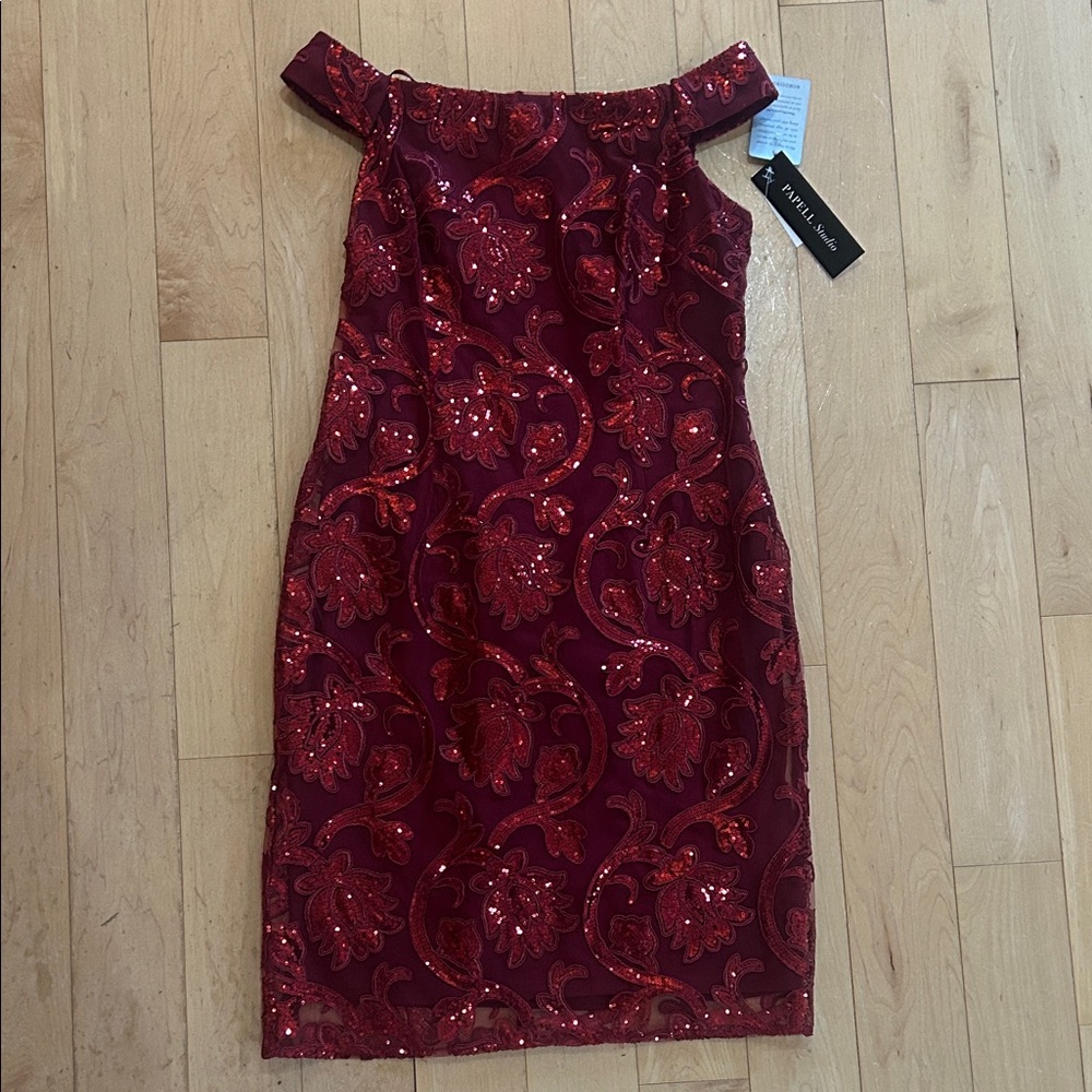 NWT Adrianna Papell red sequins off shoulder dress size 10